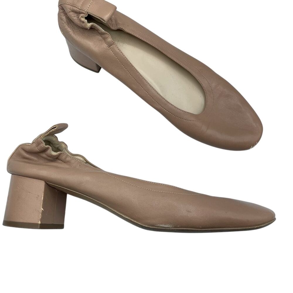 Everlane Nude Leather Round Toe Low Block Heel Womens 10 Chunky Heels Stretch